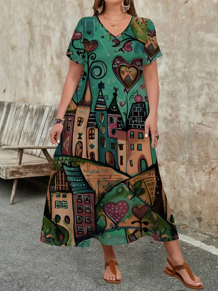 Women Plus Size V-Neck Short Sleeve Boho Print Maxi Dress For Summer Beach Holiday
Women Plus Size V-Neck Short Sleeve Boho Print Maxi Dress For Summer Beach Holiday