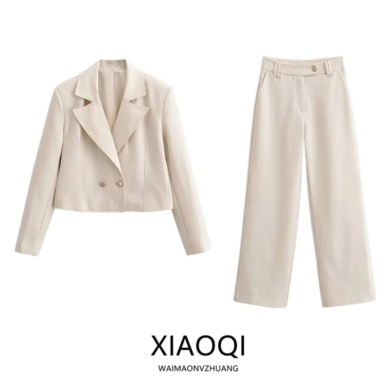 Spring 2026 Women's Fashion Short Double-Breasted Suit Jacket High Waist Long Pants Two-Piece Set Long Sleeve Casual Wear
Spring 2026 Women's Fashion Short Double-Breasted Suit Jacket High Waist Long Pants Two-Piece Set Long Sleeve Casual Wear