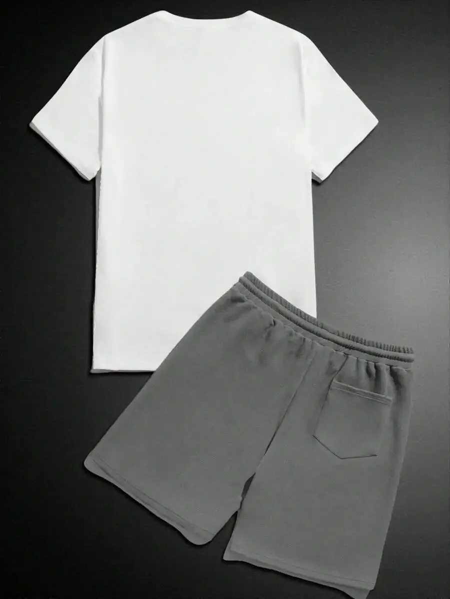 Mens White O-Neck Short Sleeve T-Shirt And Gray Shorts Casual 2-Piece Set
Mens White O-Neck Short Sleeve T-Shirt And Gray Shorts Casual 2-Piece Set