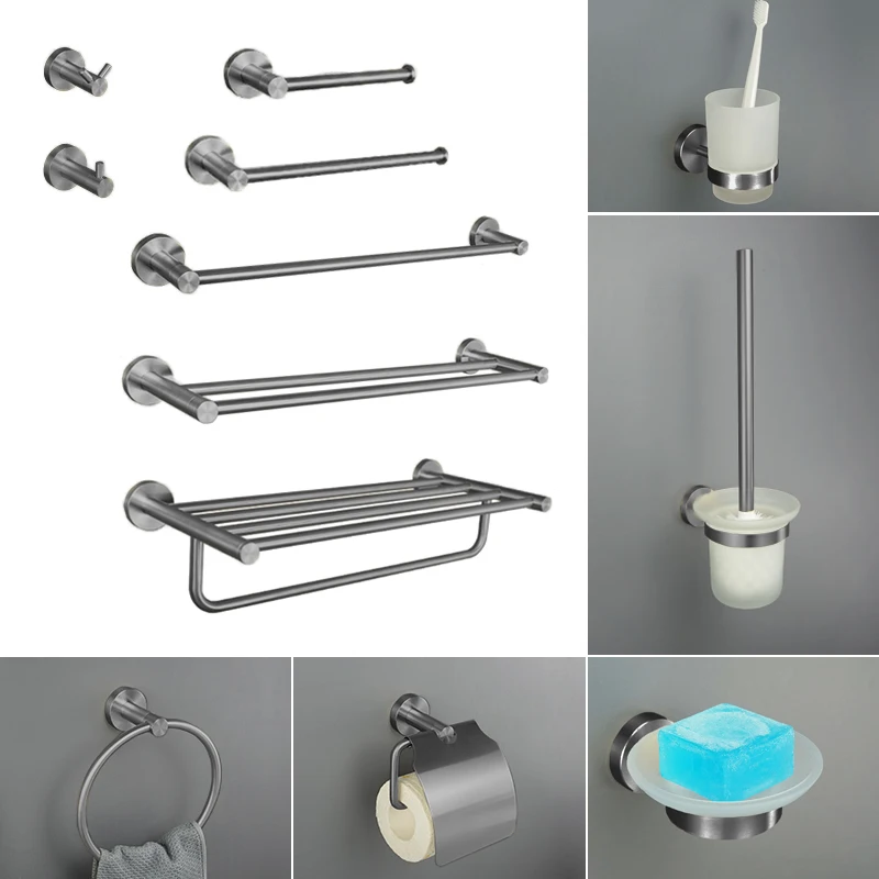Grey 304 Stainless Steel Bath Towel Rack Towel Rack Cup Holder Paper Rack Coat Hook Toilet Brush Holder Bathroom Accessories
Grey 304 Stainless Steel Bath Towel Rack Towel Rack Cup Holder Paper Rack Coat Hook Toilet Brush Holder Bathroom Accessories