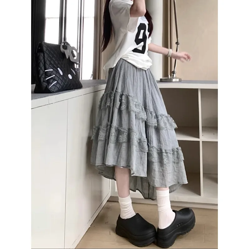 Korean Lace Splicing Sweet Loose Cake Skirt Women 2025 Summer New High Waist Solid Color Casual Irregular Mid-length Skirt
Korean Lace Splicing Sweet Loose Cake Skirt Women 2025 Summer New High Waist Solid Color Casual Irregular Mid-length Skirt
