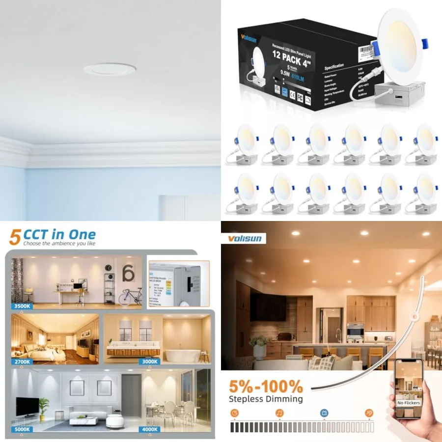 12 Pack Recessed Lighting, 5CCT LED Recessed Light with Junction Box, 2700K-5000K Selectable, 9.5W Eqv 80W, 810LM Dimmable Canl
12 Pack Recessed Lighting, 5CCT LED Recessed Light with Junction Box, 2700K-5000K Selectable, 9.5W Eqv 80W, 810LM Dimmable Canl