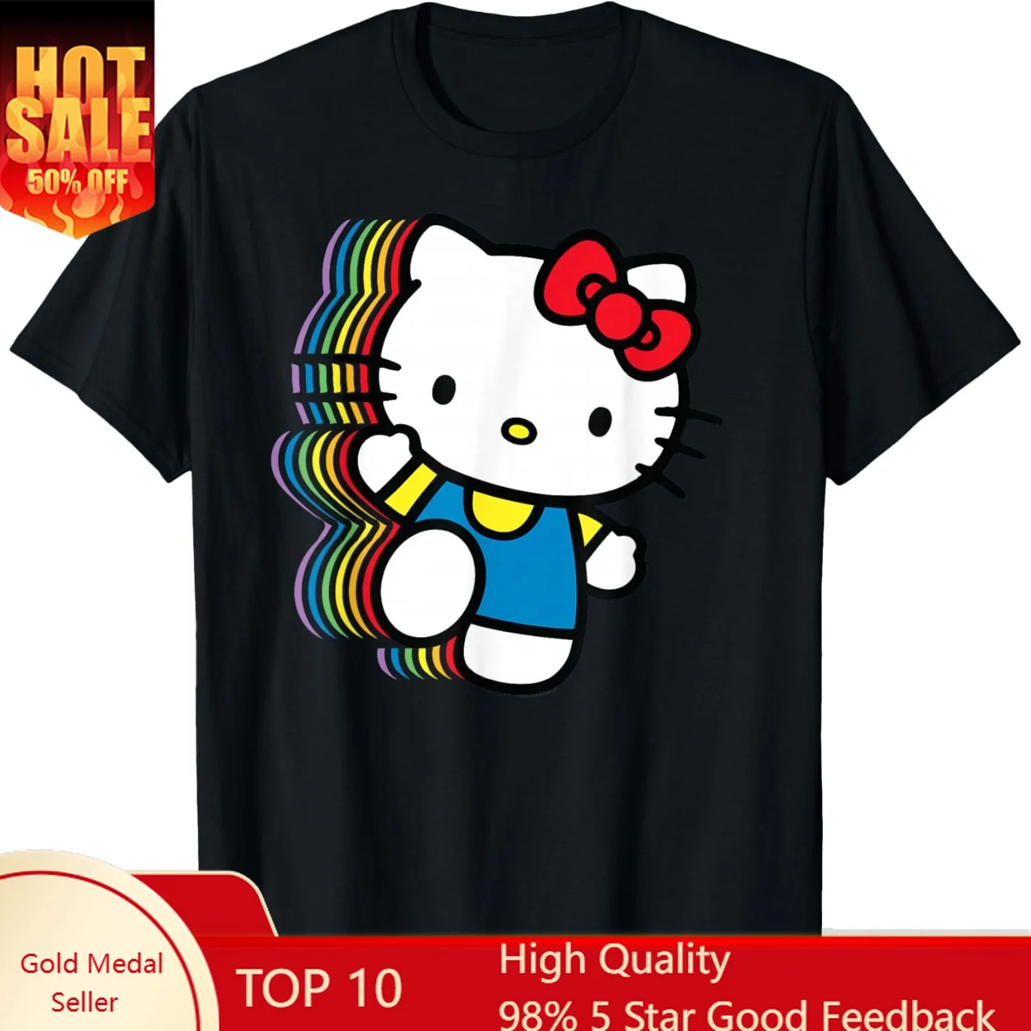 Hello Kitty Rainbow T-Shirt Women Tshirt Female Short Sleeved
Hello Kitty Rainbow T-Shirt Women Tshirt Female Short Sleeved