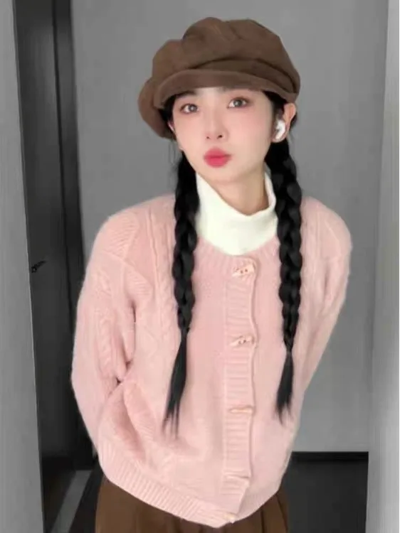 Pink Knitted Open Cardigan Women's Casual round Ne Sweater Outerwear Slimming Autumn Winter New Sle Sweet Small Size
Pink Knitted Open Cardigan Women's Casual round Ne Sweater Outerwear Slimming Autumn Winter New Sle Sweet Small Size