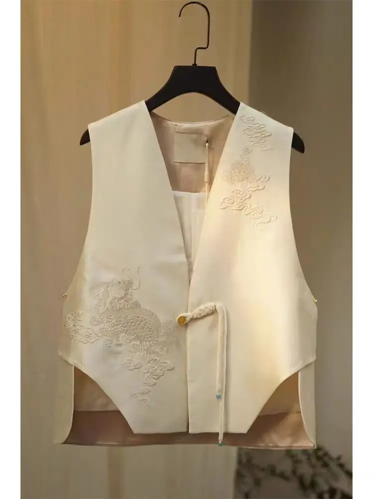 Stylish White Vest Women's Fashion Spring Autumn New Chinese National Style V-neck One Button Pure Color Commute Style
Stylish White Vest Women's Fashion Spring Autumn New Chinese National Style V-neck One Button Pure Color Commute Style