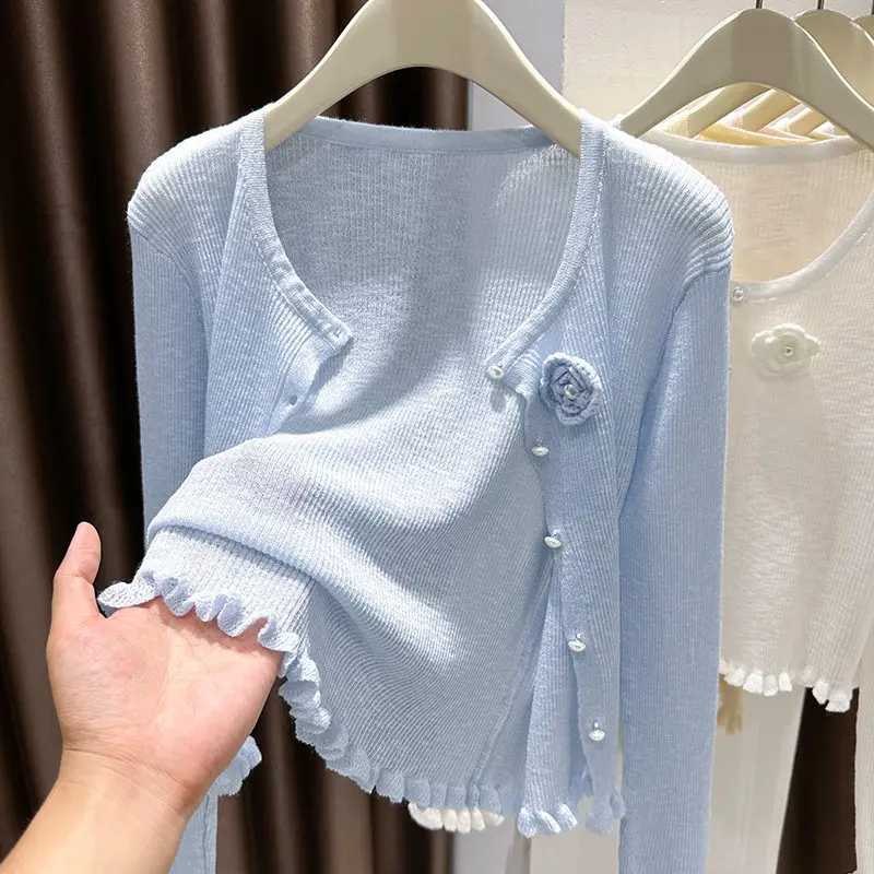 2026 Spring Summer Women O-neck Long Sleeve Knitted Cardigans 3D Flower Decoration Ruffles Single Breasted Solid Cardigans Tops
2026 Spring Summer Women O-neck Long Sleeve Knitted Cardigans 3D Flower Decoration Ruffles Single Breasted Solid Cardigans Tops