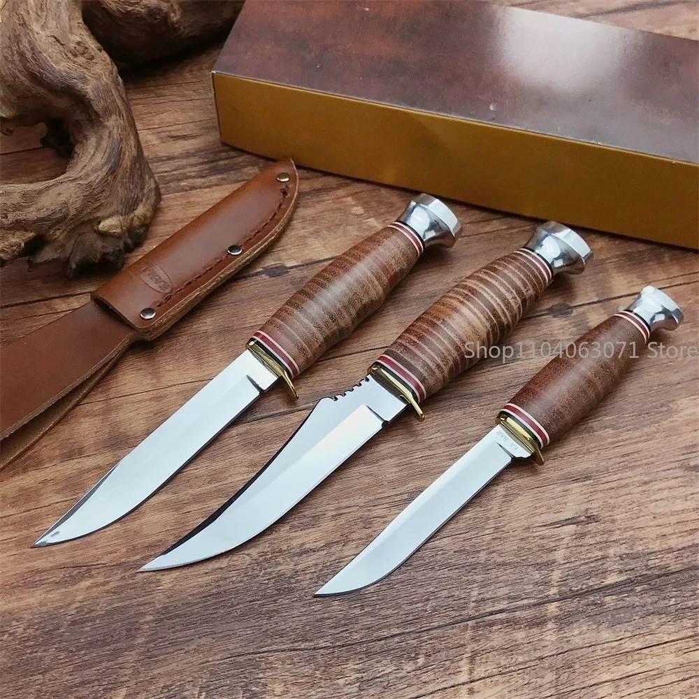 3 models Fixed Blade Knife Outdoor Survival Knife Tactical Straight Knife Stainless Steel Blade Wooden Handle and Leather Sheath
3 models Fixed Blade Knife Outdoor Survival Knife Tactical Straight Knife Stainless Steel Blade Wooden Handle and Leather Sheath