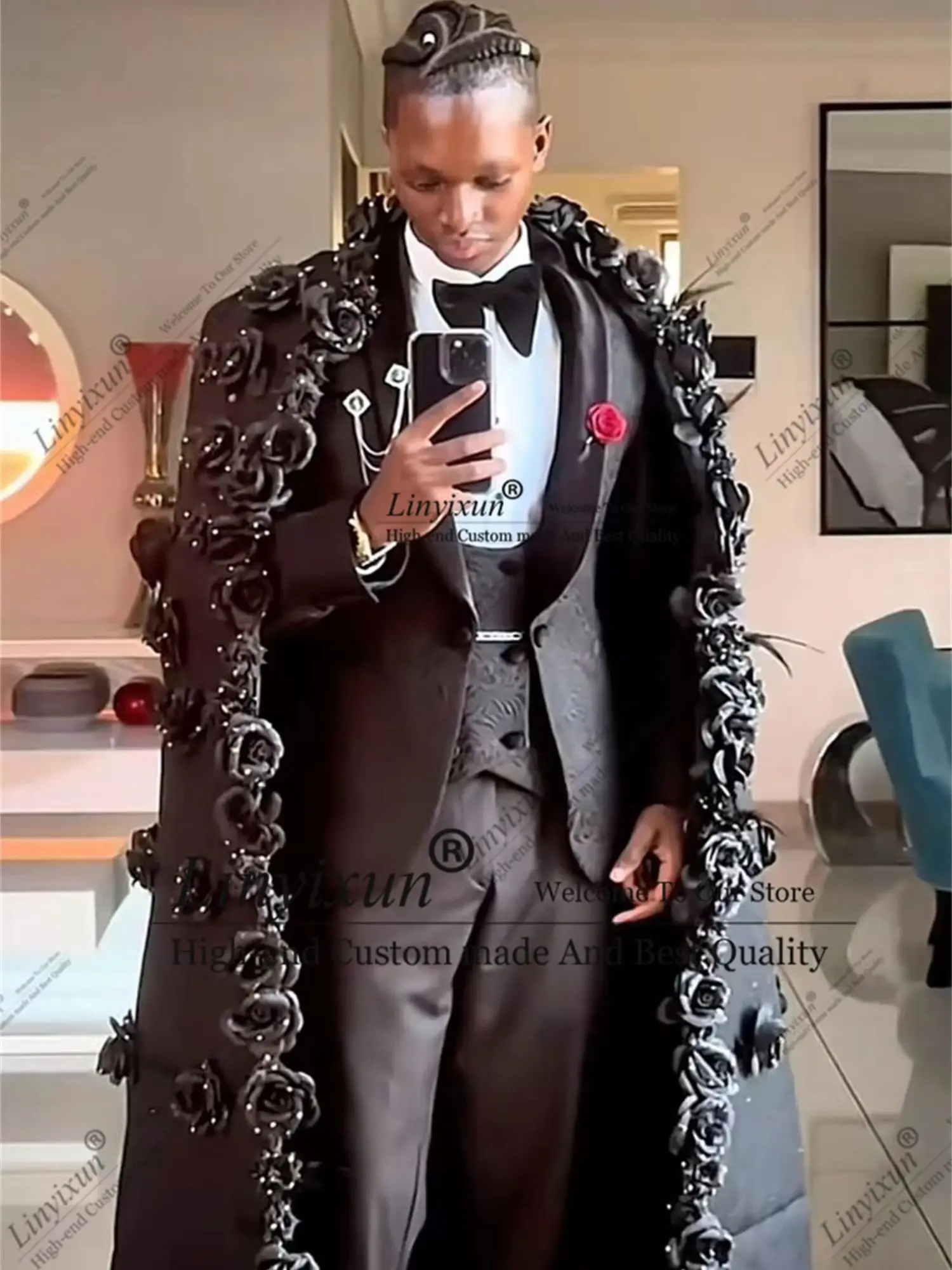Fashion Male Fashion Beaded Stones Suit For Wedding Luxury Prom Blazers Customized Groom Blazer 3D Flower With Cape ropa hombre
Fashion Male Fashion Beaded Stones Suit For Wedding Luxury Prom Blazers Customized Groom Blazer 3D Flower With Cape ropa hombre