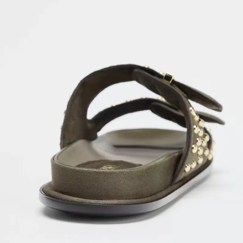 Luxury Designer Rivets Women's Sandals Fashion Metal Buckle Women's Shoes Flat-bottomed Cool Slippers for Women Sandalias Mujer
Luxury Designer Rivets Women's Sandals Fashion Metal Buckle Women's Shoes Flat-bottomed Cool Slippers for Women Sandalias Mujer