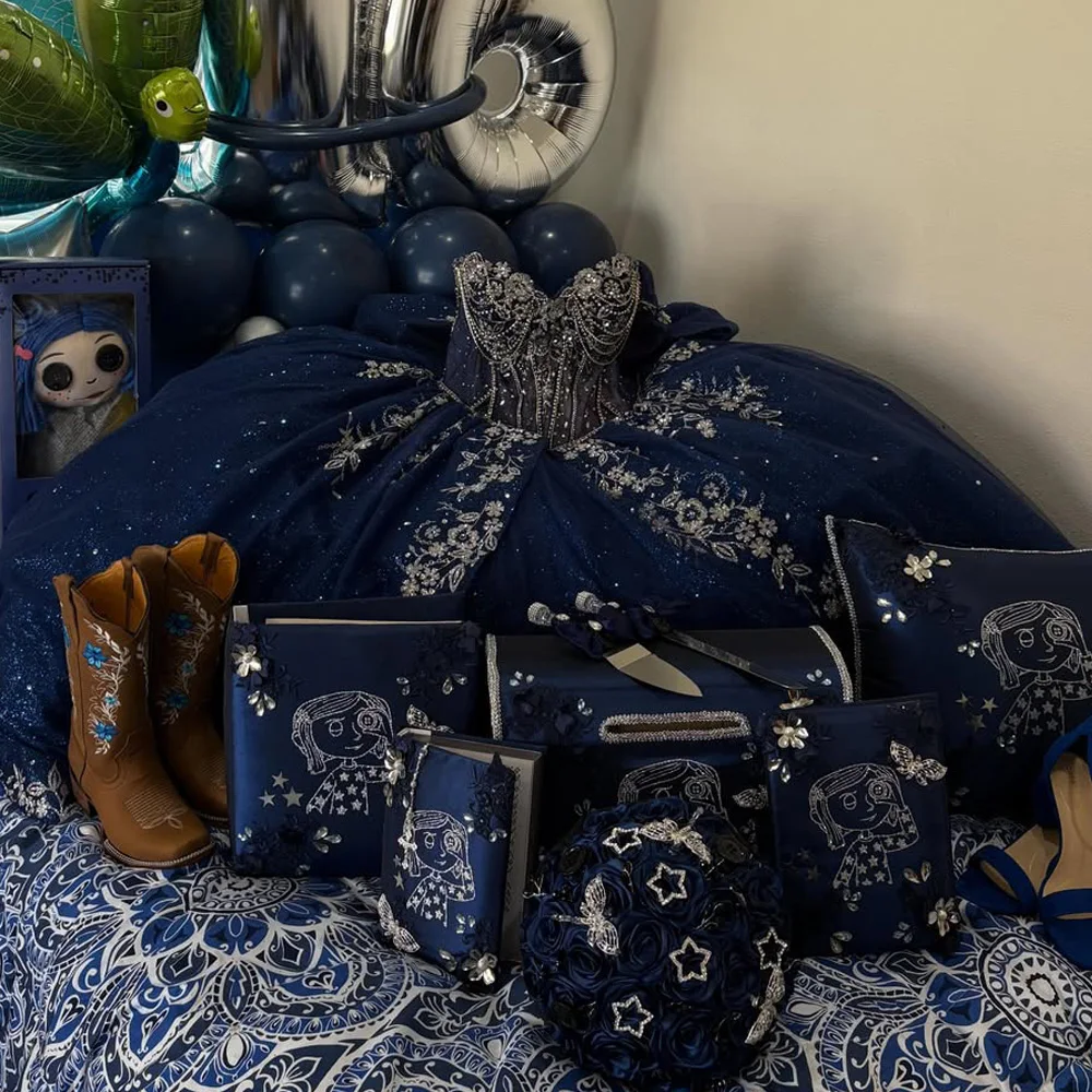 Navy Blue Quinceanera Dresses Ball Gown Off Shoulder Applique Flower Beading Crystals Party Birthday Sweet 16 Dress Customize
Navy Blue Quinceanera Dresses Ball Gown Off Shoulder Applique Flower Beading Crystals Party Birthday Sweet 16 Dress Customize