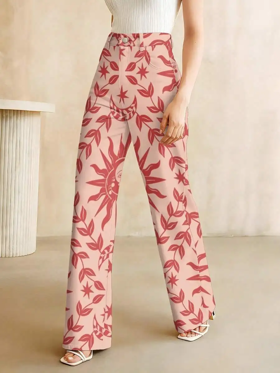 Womens High-Waist Wide Leg Printed Denim Pants Sun Moon Floral Pattern Casual Summer Trousers
Womens High-Waist Wide Leg Printed Denim Pants Sun Moon Floral Pattern Casual Summer Trousers
