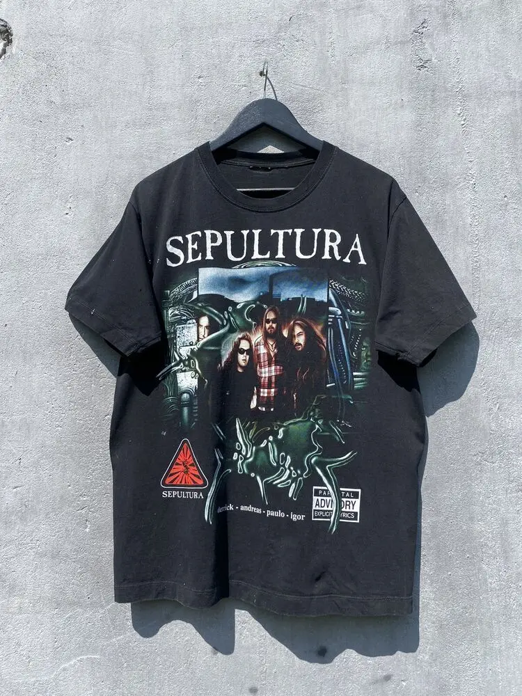 Винтажная рубашка Sepultura, футболка среднего размера, топы с короткими рукавами, футболки, хлопковые футболки с принтом
Винтажная рубашка Sepultura, футболка среднего размера, топы с короткими рукавами, футболки, хлопковые футболки с принтом