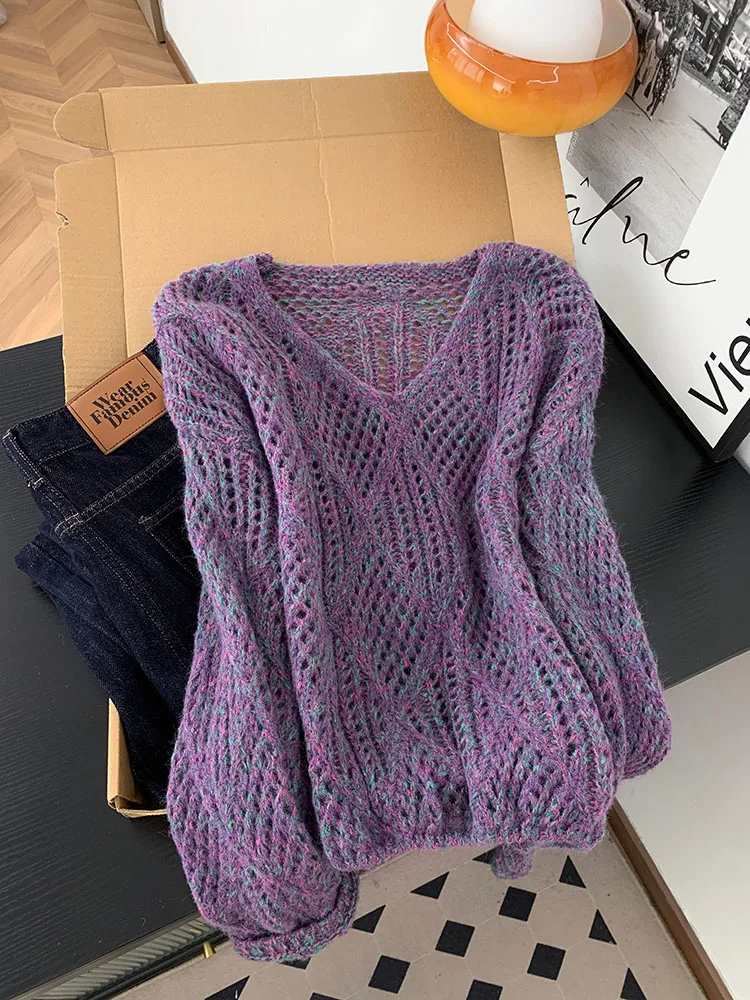 Свободный женский вязаный свитер с V-образным вырезом и ажурными вставками, из смесовой хлопковой ткани, для весны и осени
Свободный женский вязаный свитер с V-образным вырезом и ажурными вставками, из смесовой хлопковой ткани, для весны и осени