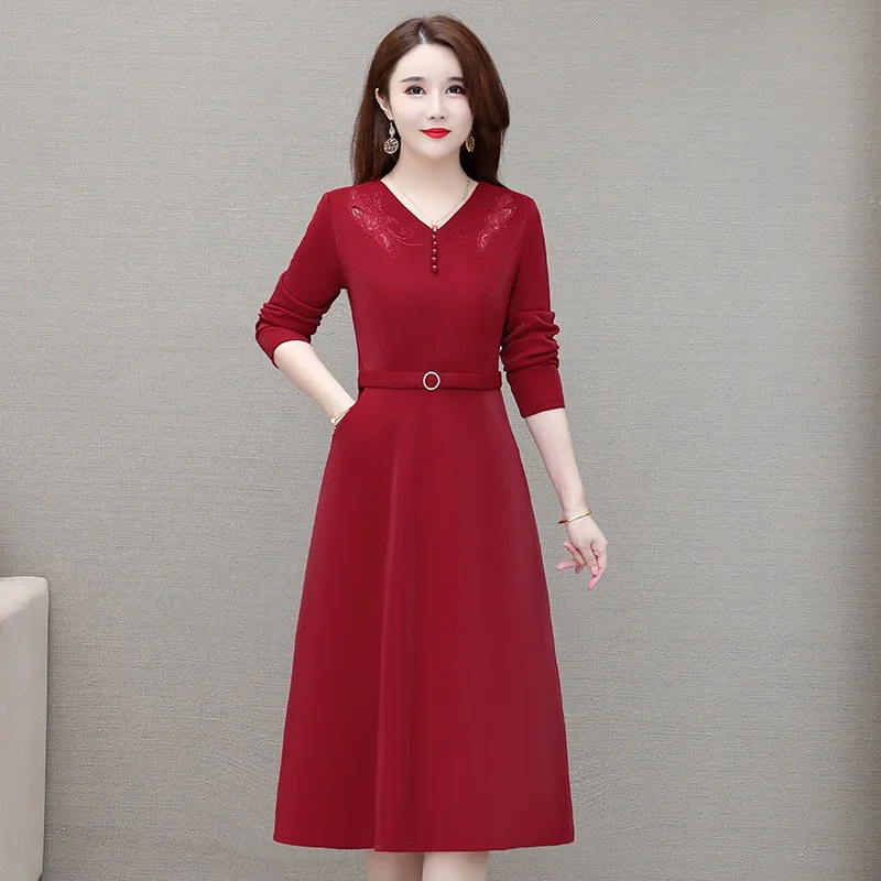 Elegant v Neck Long Sleeve Dress For Women New Spring Sashes Korean a-Line Vintage Party Dresses
Elegant v Neck Long Sleeve Dress For Women New Spring Sashes Korean a-Line Vintage Party Dresses