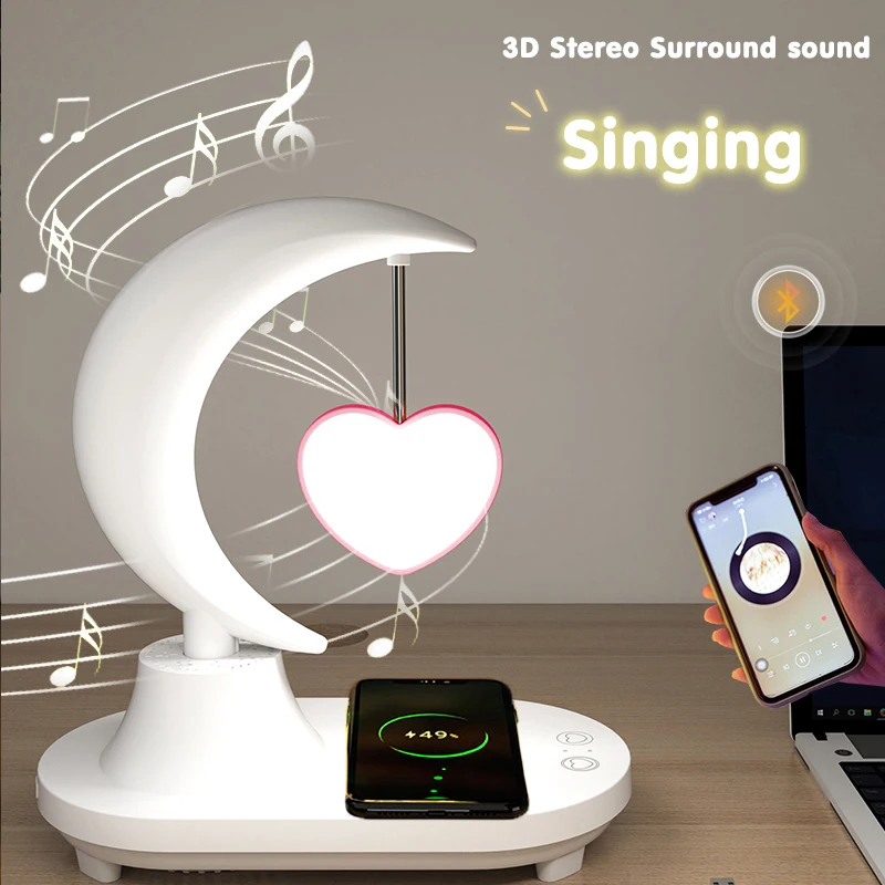 3 In 1 Table Night Light Bluetooth Speaker Colorful Bedside LED Desk Lamp with Wireless Charger Mobile Phone Charger Stand
3 In 1 Table Night Light Bluetooth Speaker Colorful Bedside LED Desk Lamp with Wireless Charger Mobile Phone Charger Stand