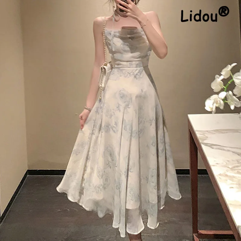 Summer Women High Wasit Casual Solid Sling Dress 2022 New Lady Backless Sexy Sleeveless Midi Chiffon Sweet Large Swing Dresses
Summer Women High Wasit Casual Solid Sling Dress 2022 New Lady Backless Sexy Sleeveless Midi Chiffon Sweet Large Swing Dresses