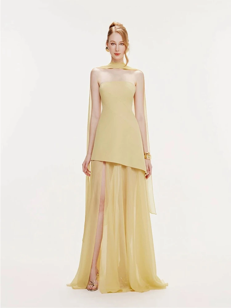Elegant Mesh Splice Tube Dress Women's Fashionable Slimming Long Split Evening Gown Polyester Fiber Zipper Style Date Company...
Elegant Mesh Splice Tube Dress Women's Fashionable Slimming Long Split Evening Gown Polyester Fiber Zipper Style Date Company...