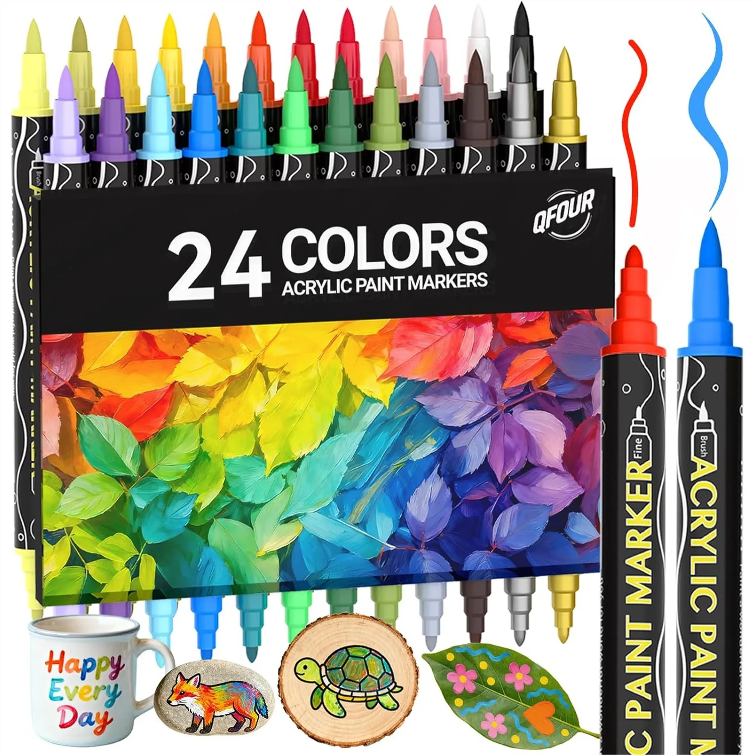 24 Colors Acrylic Markers Dual Tip Fine & Brush Pens For Rock Painting Wood Canvas Glass Ceramic Fabric DIY Crafts Art Supplies With Bonus Cards
24 Colors Acrylic Markers Dual Tip Fine & Brush Pens For Rock Painting Wood Canvas Glass Ceramic Fabric DIY Crafts Art Supplies With Bonus Cards