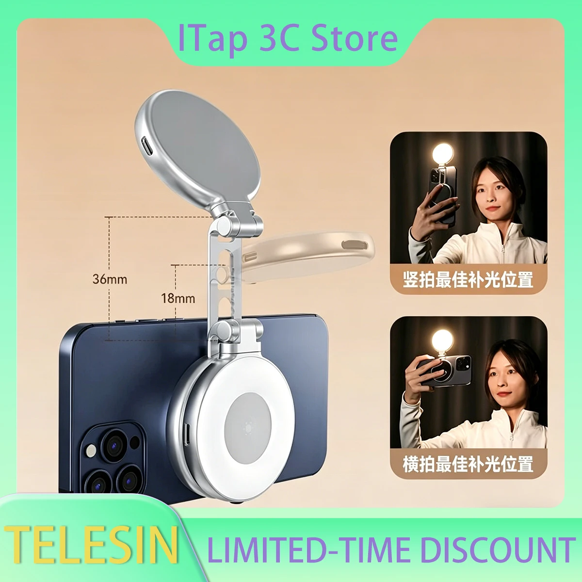 TELESIN Smartphone Magnetic Fill Light Mini Selfie Light 3 Modes Adjustable Brightness for Iphone XIAOMI HUAWEI SAMSUNG Phone
TELESIN Smartphone Magnetic Fill Light Mini Selfie Light 3 Modes Adjustable Brightness for Iphone XIAOMI HUAWEI SAMSUNG Phone