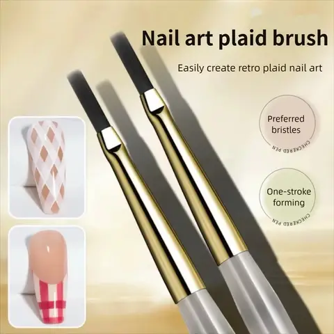 1/2Pcs Gel Polish Nail Art Checkered Pen with Flat Square Tip One-Stroke Grid Liner Manicure Drawing Design Tool for Professiona