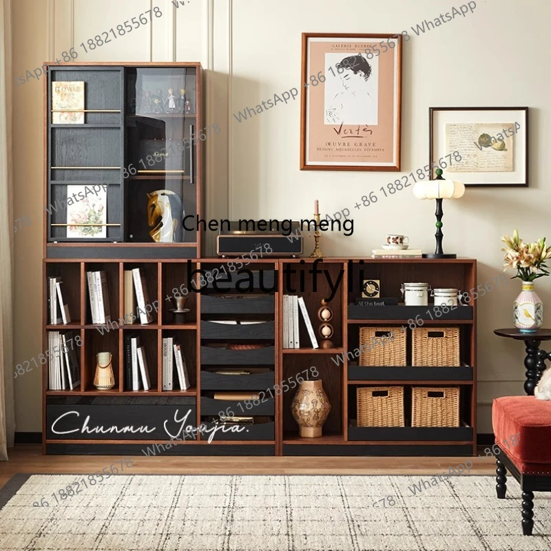 French retro solid wood bookcase living room display sofa storage medium antique module combination cabinet
French retro solid wood bookcase living room display sofa storage medium antique module combination cabinet