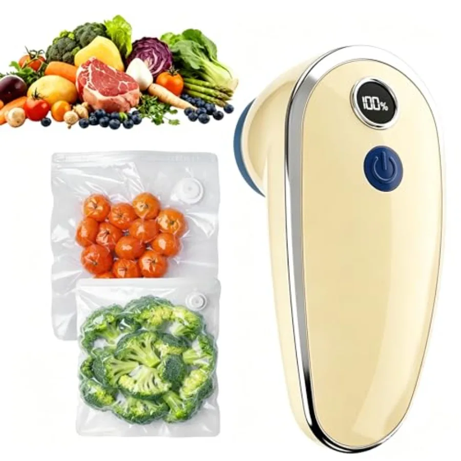 Compact vacuum sealer for kitchen use, ABS plastic body, black color, rechargeable wireless handheld design with 10 reusable va
Compact vacuum sealer for kitchen use, ABS plastic body, black color, rechargeable wireless handheld design with 10 reusable va