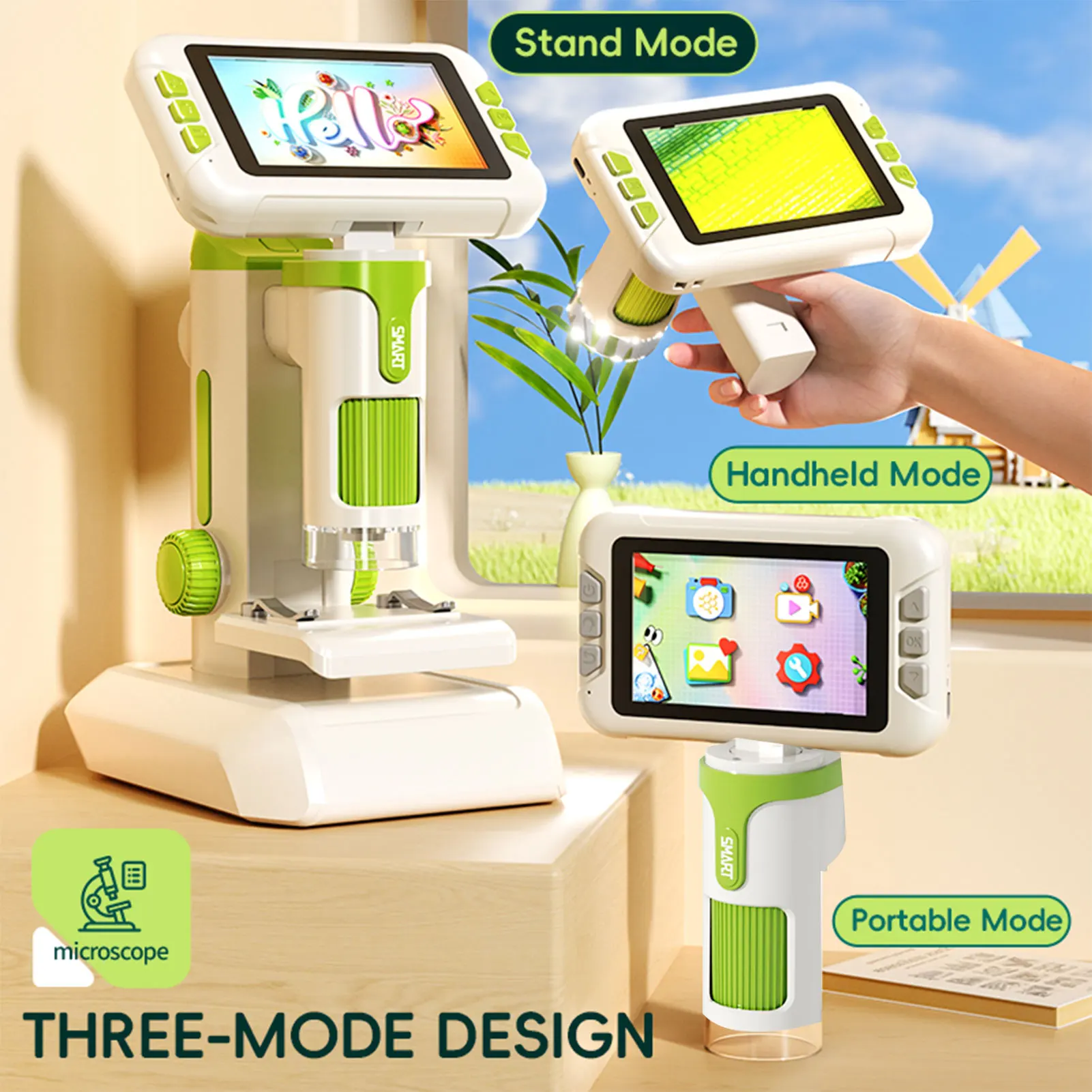 US Kids Microscope 1600X Digital Microscope 4 Inch 1080P Screen Handheld Portable Microscope for Children Educational Science