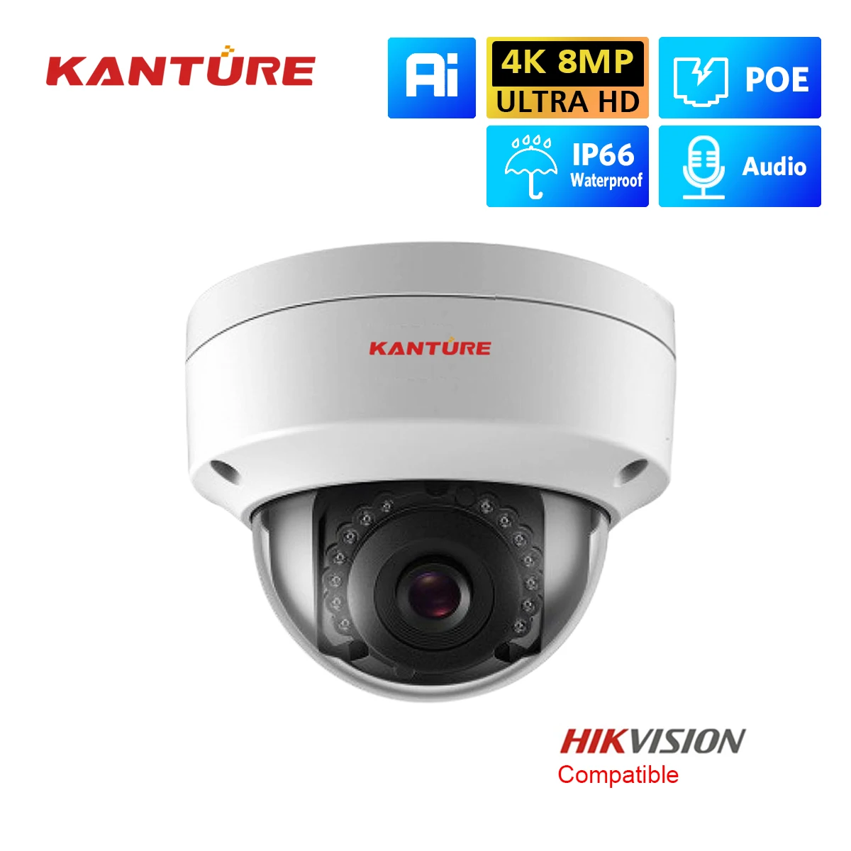 KANTURE H.265 Ultra HD 4K POE Security Camera 8MP VandalProof Indoor Outdoor Network Day Night Audio Record 2.8mm Lens IP Camera
KANTURE H.265 Ultra HD 4K POE Security Camera 8MP VandalProof Indoor Outdoor Network Day Night Audio Record 2.8mm Lens IP Camera