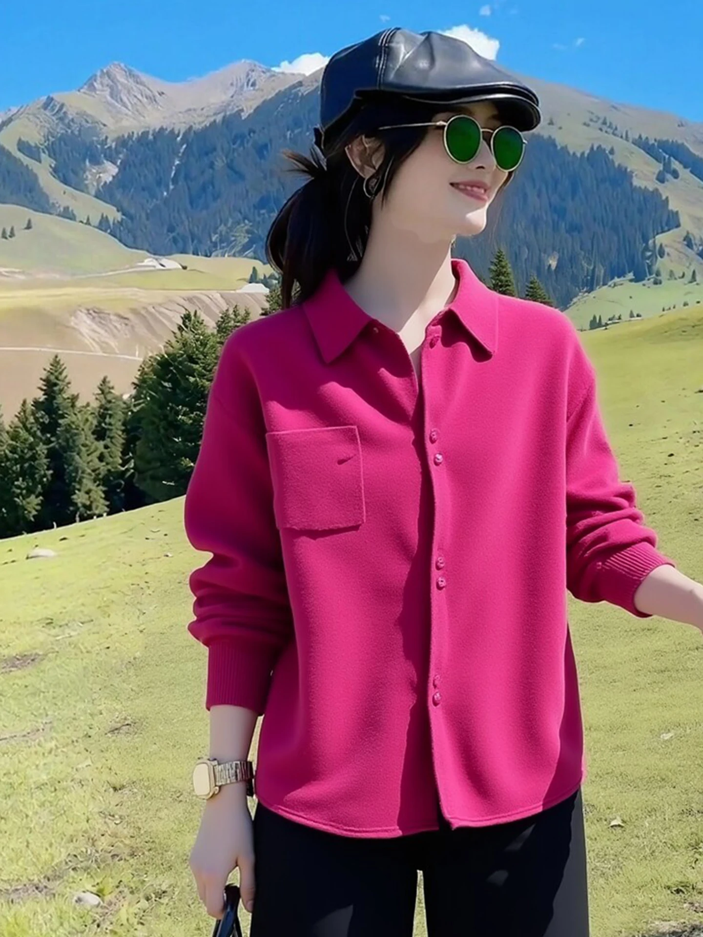 Stylish Loose Knitted Long Sleeve Shirt Spring New Unique Super Beautiful Slimming Versatile Fashionable Turn-down Collar Top
Stylish Loose Knitted Long Sleeve Shirt Spring New Unique Super Beautiful Slimming Versatile Fashionable Turn-down Collar Top