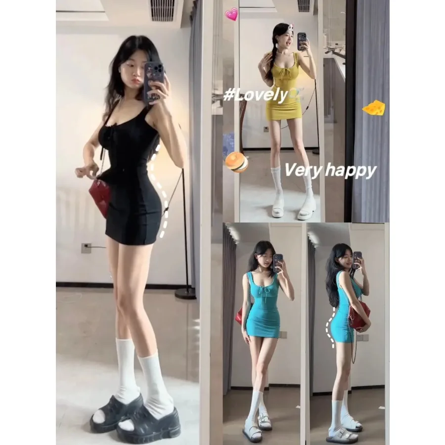 【New style】Hot girl high waist pulling bow U-neck vest pure desire to pack hips short skirt slimming pear-shaped figure dress
【New style】Hot girl high waist pulling bow U-neck vest pure desire to pack hips short skirt slimming pear-shaped figure dress