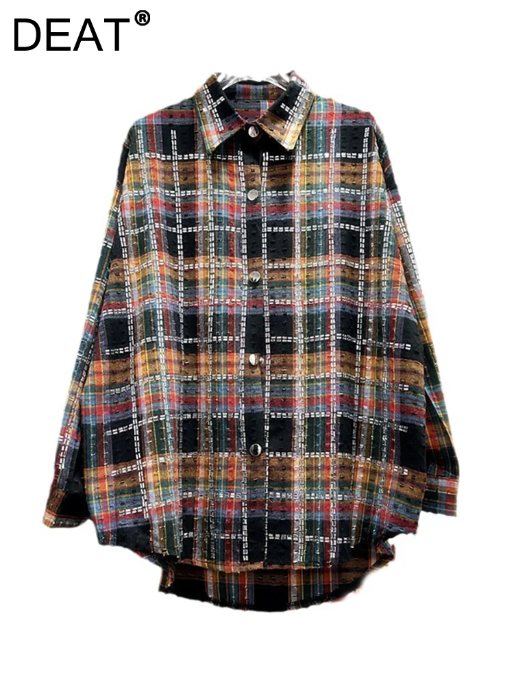 DEAT Women's Shirt Loose Colorful Plaid Diamonds Single Breasted Long Sleeve Distressed Blouse Autumn 2024 New Fashion 29L8365
DEAT Women's Shirt Loose Colorful Plaid Diamonds Single Breasted Long Sleeve Distressed Blouse Autumn 2024 New Fashion 29L8365