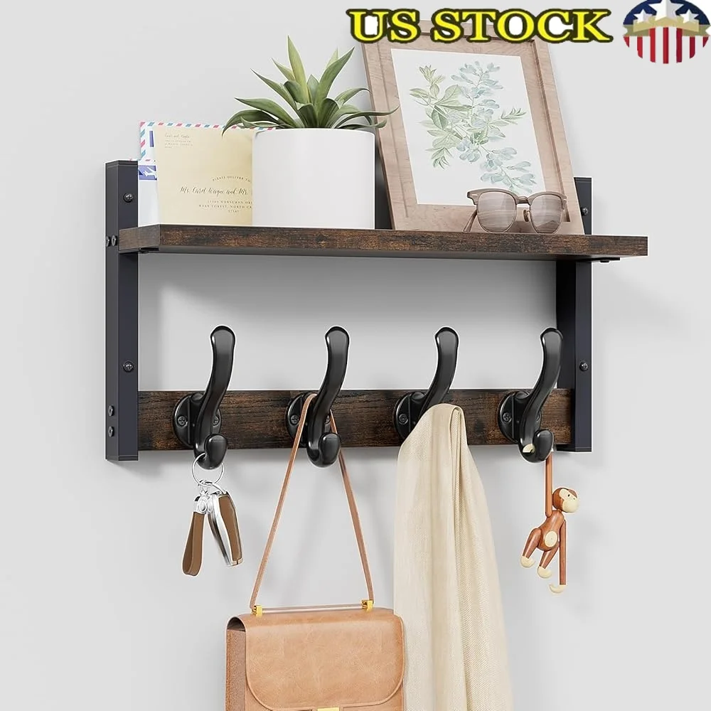 16 Inch Rustic Coat Rack Wall Mount with Shelf Heavy Duty Organizer Hooks Entryway Bathroom Kitchen Storage Solutions
16 Inch Rustic Coat Rack Wall Mount with Shelf Heavy Duty Organizer Hooks Entryway Bathroom Kitchen Storage Solutions