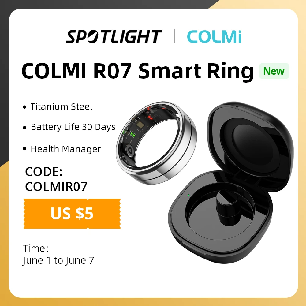 COLMI R07 Smart Ring Men Women with Charging Case, Heart Rate Blood Oxygen, 5ATM Waterproof For Xiaomi Android iOS Phone
COLMI R07 Smart Ring Men Women with Charging Case, Heart Rate Blood Oxygen, 5ATM Waterproof For Xiaomi Android iOS Phone