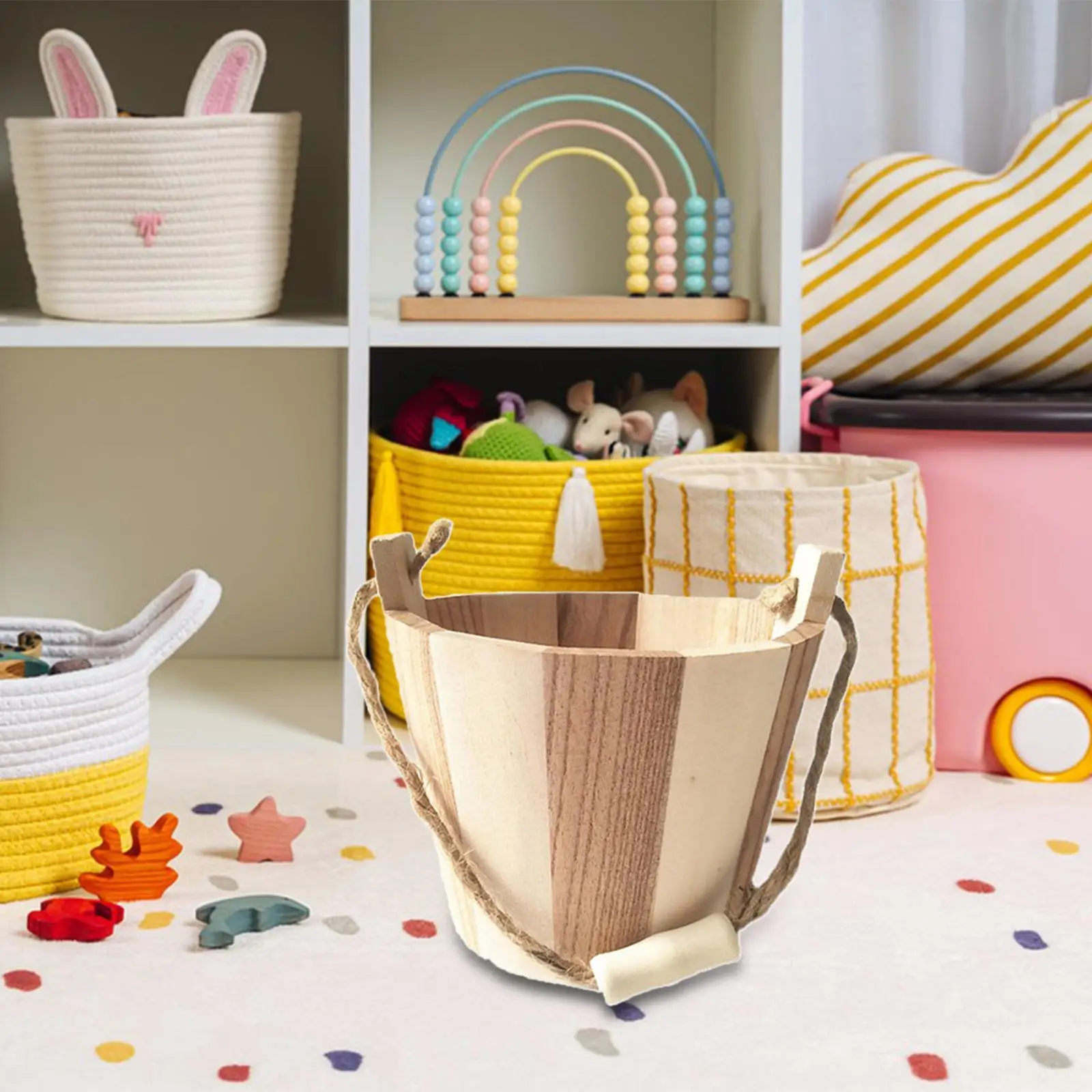 Mini Wooden Bucket Home Decor Container with Handle Water Wishing Well Pail
Mini Wooden Bucket Home Decor Container with Handle Water Wishing Well Pail