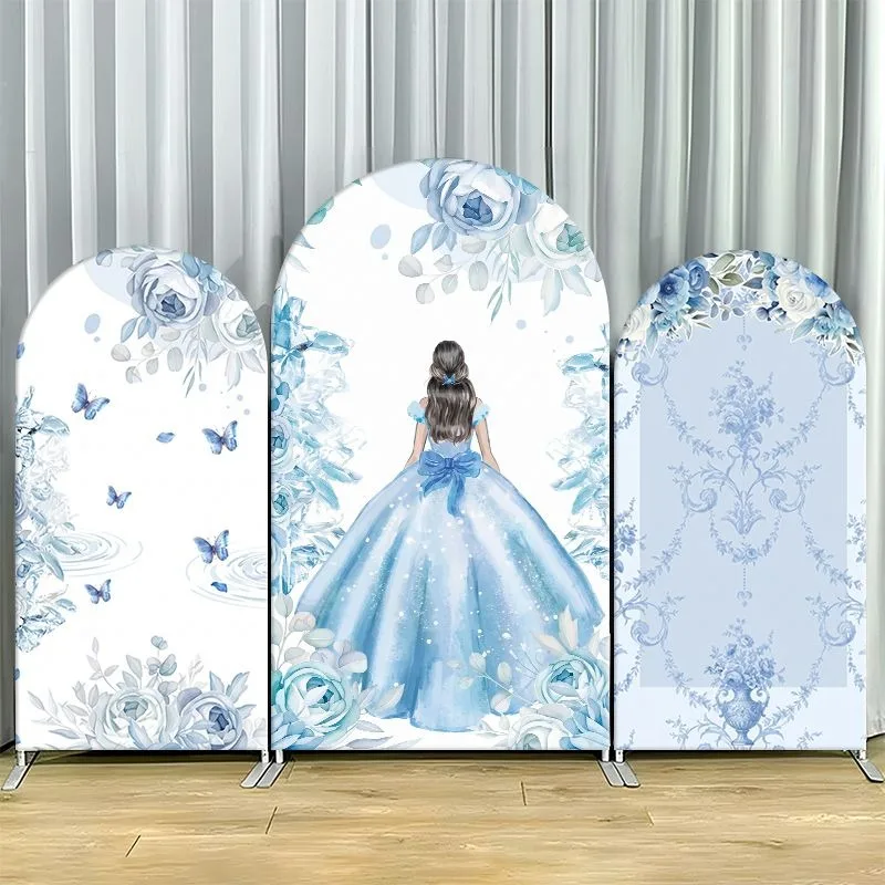 Single Side Arch Backdrop Cover Elegant Blue Floral Princess Theme Backdrop for Events Featuring a Graceful Woman in Lavender
Single Side Arch Backdrop Cover Elegant Blue Floral Princess Theme Backdrop for Events Featuring a Graceful Woman in Lavender
