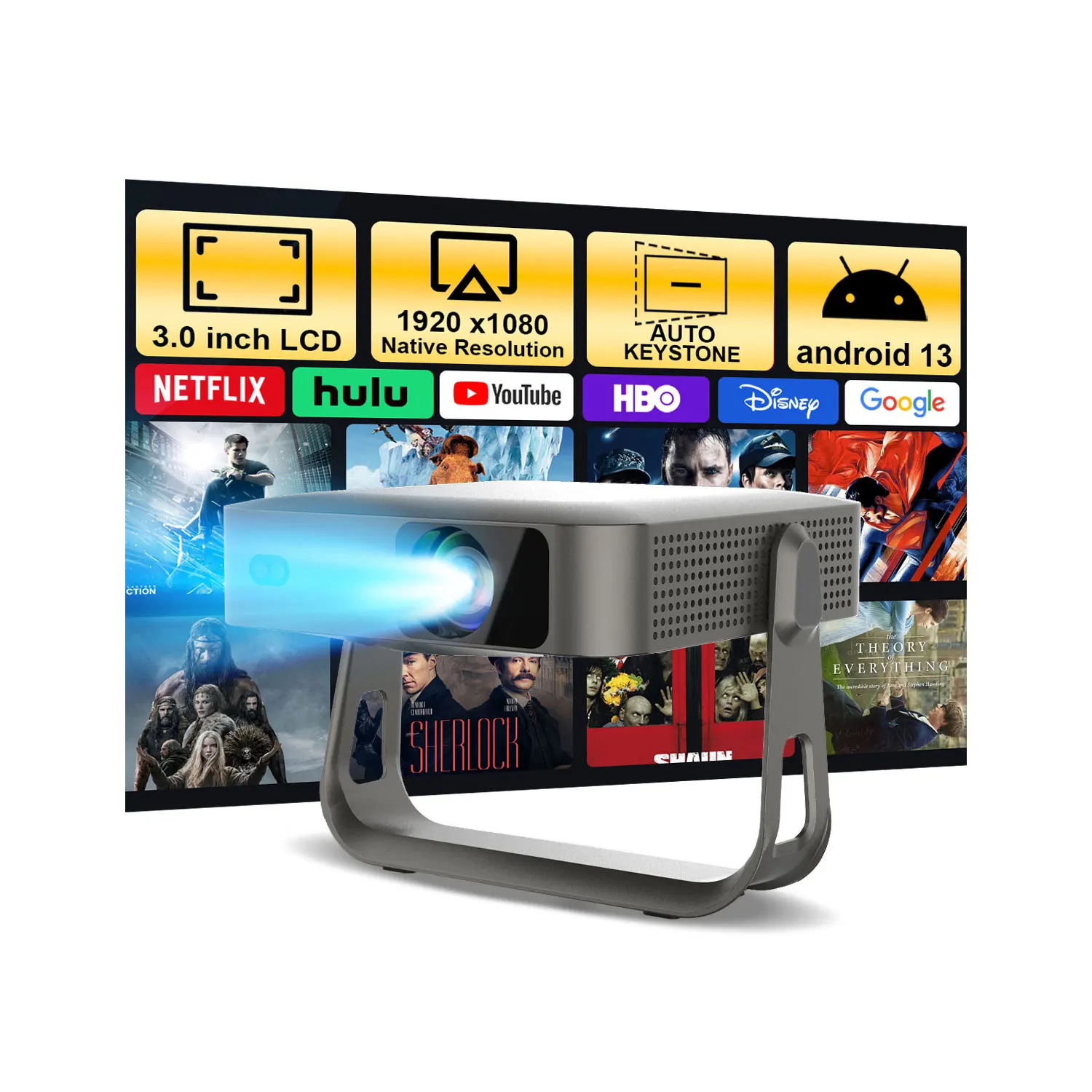 2025 Portable Smart Android 1080P Mini Projector With Auto Focus 4K Support 200 Lumens Built-in Speakers & Ceiling Mount
2025 Portable Smart Android 1080P Mini Projector With Auto Focus 4K Support 200 Lumens Built-in Speakers & Ceiling Mount