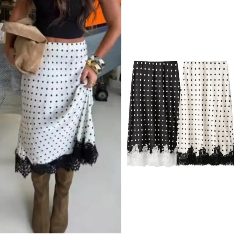 Women's Polka Dot Skirts 2026 Summer High Waist Lace Trim Elastic Waistband Midi Skirt Fashion Elegant Female Print Skirts
Women's Polka Dot Skirts 2026 Summer High Waist Lace Trim Elastic Waistband Midi Skirt Fashion Elegant Female Print Skirts