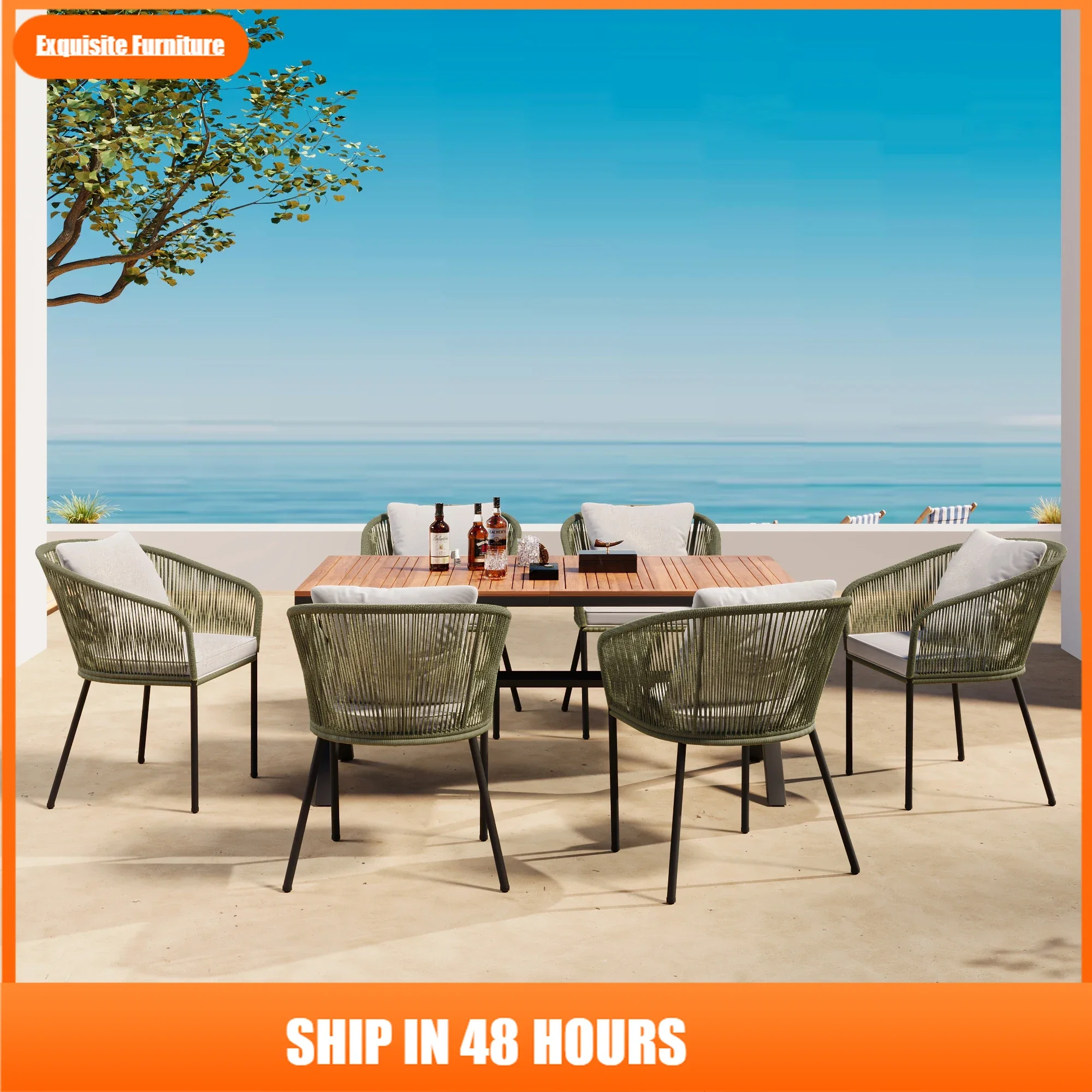 7 Pieces Patio Dining Set, All-Weather Outdoor Furniture Set with Dining Table and Chairs, Acacia Wood Tabletop, Metal Frame, fo
7 Pieces Patio Dining Set, All-Weather Outdoor Furniture Set with Dining Table and Chairs, Acacia Wood Tabletop, Metal Frame, fo