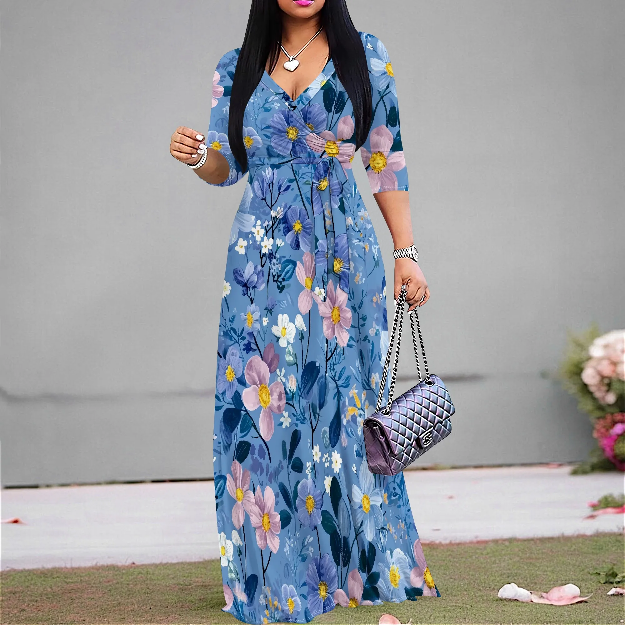 Blue Floral Pattern Dresses for Women Flower Print Trendy Maxi Dress Wrap 3/4 Sleeve with Belt Wedding
Blue Floral Pattern Dresses for Women Flower Print Trendy Maxi Dress Wrap 3/4 Sleeve with Belt Wedding
