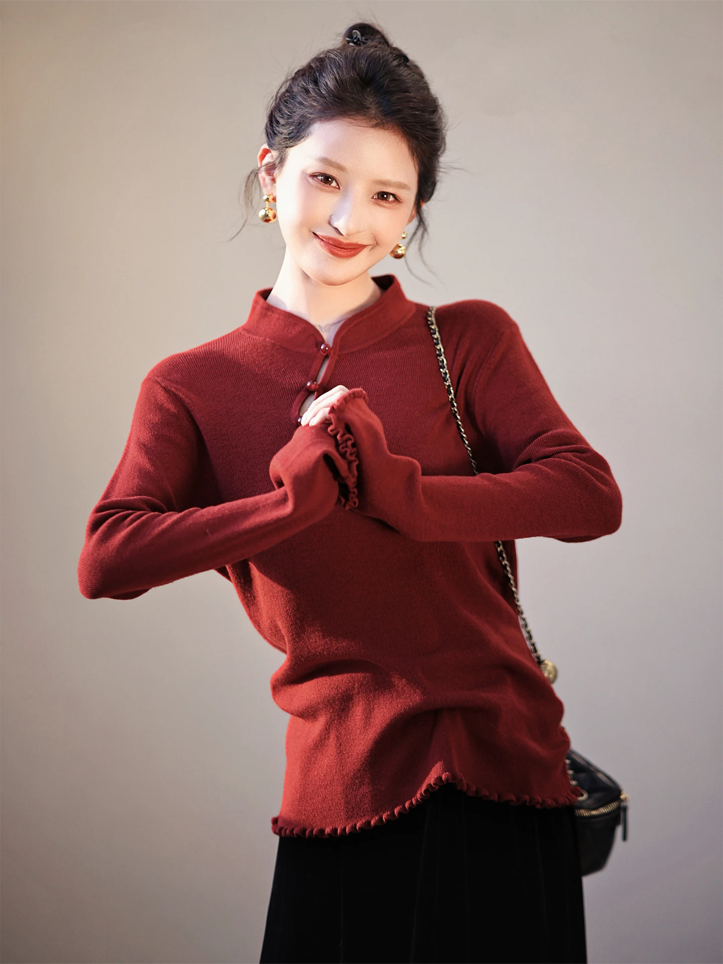 Soft Comfortable Cashmere Sweater with Slanting Collar And Stand-up Collar Chinese Style Year Atmosphere Top Women's Knittedwear
Soft Comfortable Cashmere Sweater with Slanting Collar And Stand-up Collar Chinese Style Year Atmosphere Top Women's Knittedwear