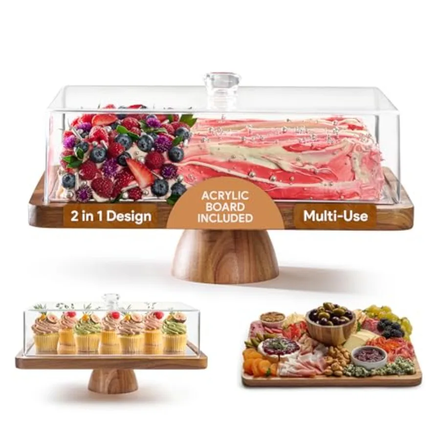 Acacia Wood Cake Stand with Lid - Rectangular Cake Holder 2-in-1 Dessert Table Display Set and Charcuterie Board for Cheese Chi
Acacia Wood Cake Stand with Lid - Rectangular Cake Holder 2-in-1 Dessert Table Display Set and Charcuterie Board for Cheese Chi