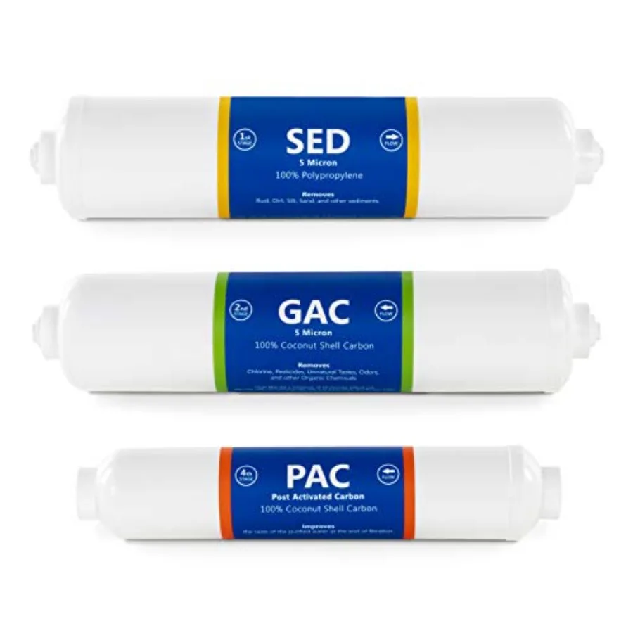 Countertop Reverse Osmosis System Replacement Filter Set 3 Inline Filters 1/4" Quick Connect Cartridges - Sediment, GAC and PAC
Countertop Reverse Osmosis System Replacement Filter Set 3 Inline Filters 1/4" Quick Connect Cartridges - Sediment, GAC and PAC