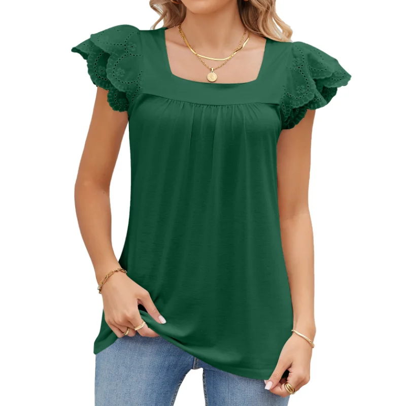 Summer Casual Elegant T-shirt 2023 Square Collar Petal Short Sleeve Blouse Women Hollow Solid Stylish Simple Top for Woman 27773
Summer Casual Elegant T-shirt 2023 Square Collar Petal Short Sleeve Blouse Women Hollow Solid Stylish Simple Top for Woman 27773