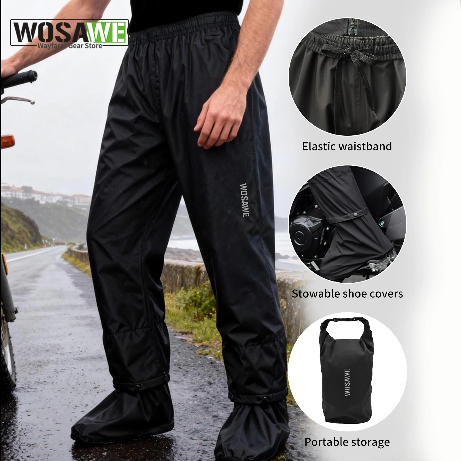 Мотоциклетные дождевые штаны WOSAWE с чехлами для обуви, для походов, рыбалки, кемпинга, езды на мотоцикле, водонепроницаемые, светоотражающие
Мотоциклетные дождевые штаны WOSAWE с чехлами для обуви, для походов, рыбалки, кемпинга, езды на мотоцикле, водонепроницаемые, светоотражающие