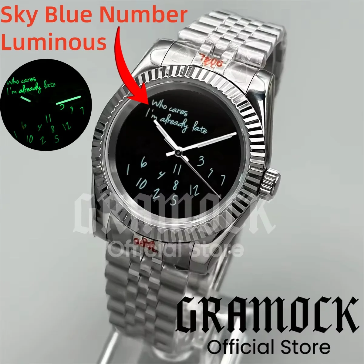 Gramock 39mm Black Dial For Who cares, I'm already late Sapphire Glass Teeth Bezel Multicolor Hands 10ATM NH35A Mechanical Watch
Gramock 39mm Black Dial For Who cares, I'm already late Sapphire Glass Teeth Bezel Multicolor Hands 10ATM NH35A Mechanical Watch