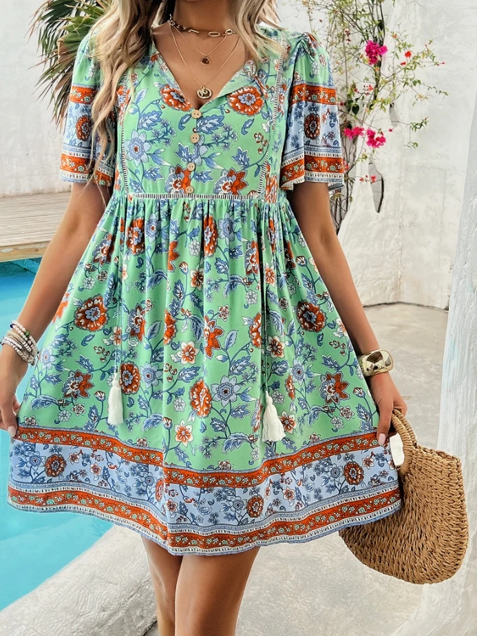 Sexy Elegant Dresses for Women New Fashion 2024 Summer Casual Female Clothing Outfits V-Neck Holiday Printed Short Sleeved Dress
Sexy Elegant Dresses for Women New Fashion 2024 Summer Casual Female Clothing Outfits V-Neck Holiday Printed Short Sleeved Dress
