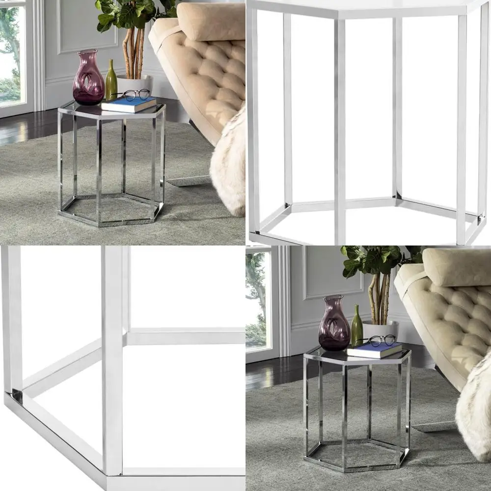 Hexagonal Chrome Glass Top End Table by Home Teagan
Hexagonal Chrome Glass Top End Table by Home Teagan