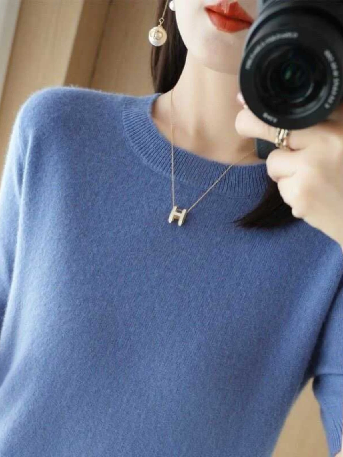 Spring Summer Knitted Short Sleeve T-Shirt Women's round Neck Loose Fit Top Half Sleeve Sweater Casual Basic Color Available
Spring Summer Knitted Short Sleeve T-Shirt Women's round Neck Loose Fit Top Half Sleeve Sweater Casual Basic Color Available