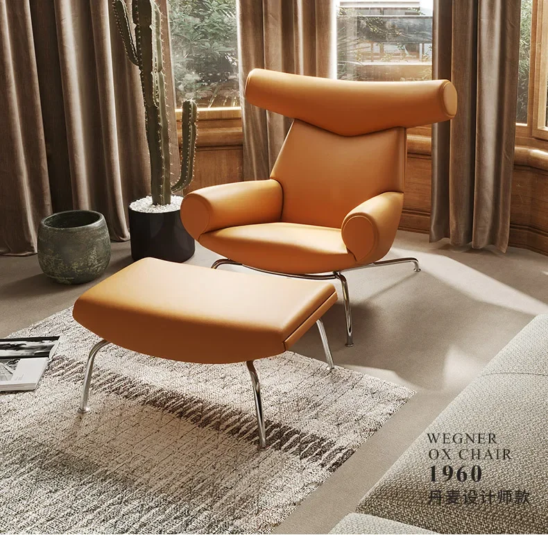 Дизайнерский одноместный диван-кресло Nordic Leisure Creative Bull Chair Business Visitor Кожаное кресло 
Дизайнерский одноместный диван-кресло Nordic Leisure Creative Bull Chair Business Visitor Кожаное кресло