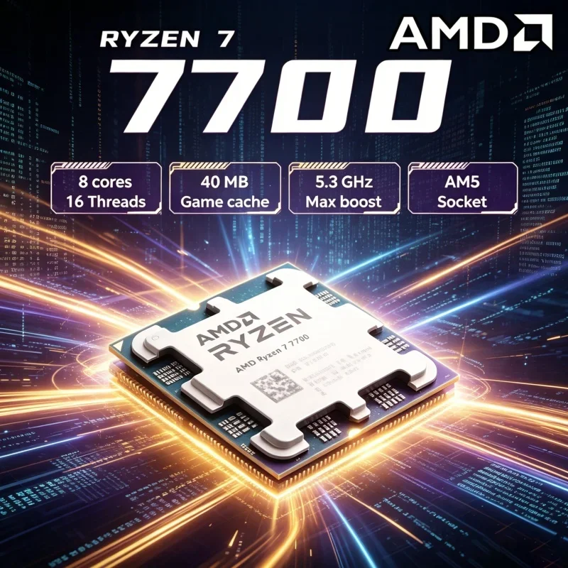 AMD R7 7700 Ryzen 7 7700 Budget AM5 Gaming CPU 8 Core 16 Thread 5.3GHz DDR5 Support New Tray No Fan for DIY PC Build
AMD R7 7700 Ryzen 7 7700 Budget AM5 Gaming CPU 8 Core 16 Thread 5.3GHz DDR5 Support New Tray No Fan for DIY PC Build